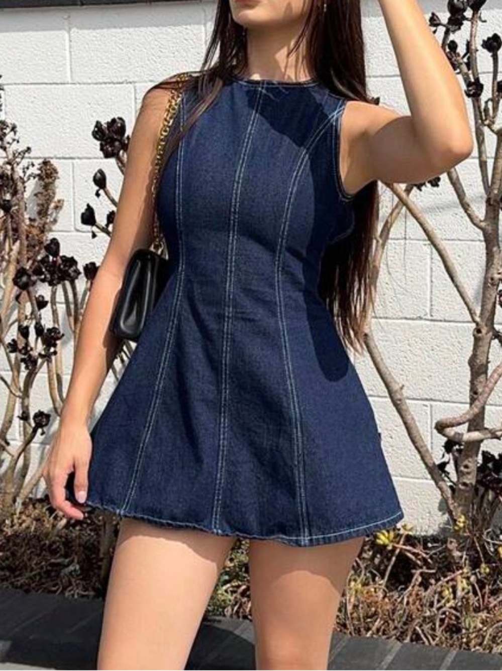 Sleeveless Dark Blue Denim Dress